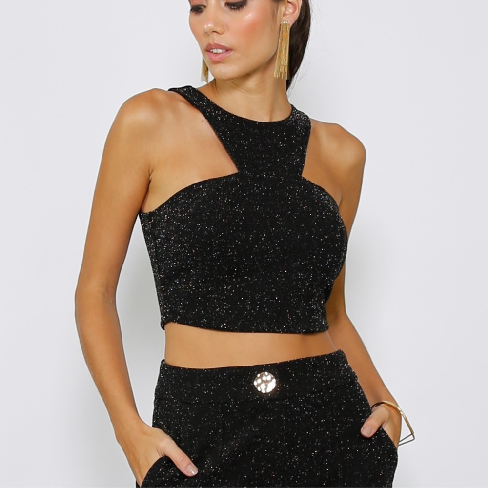 Cropped black lurex top